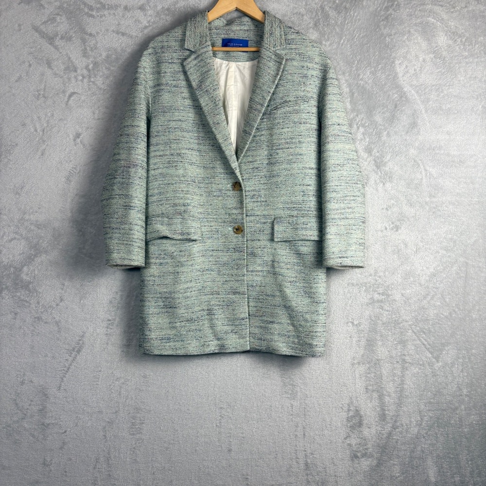 MOJO.S.PHINE Blazer Coat Size S Light Blue Textured Single Breasted Preppy